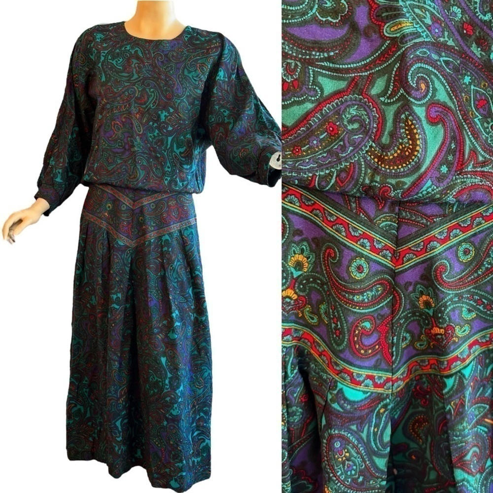 Vintage Jewel Tones Paisley Print Midi Dress